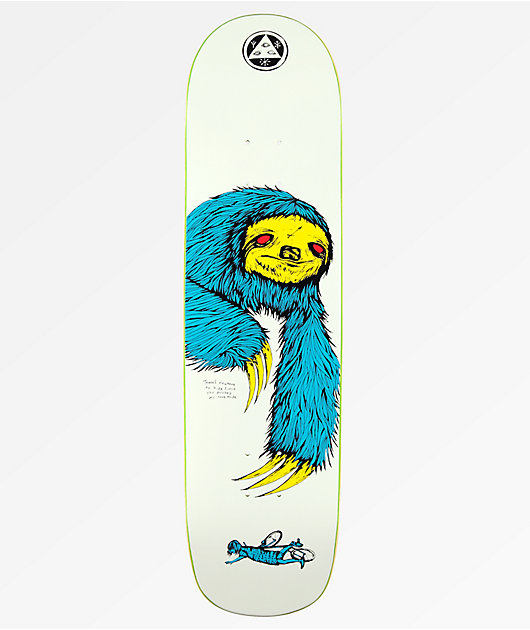 Sloth On Bunyip White, Blue & Yellow 8.0" Skateboard Deck